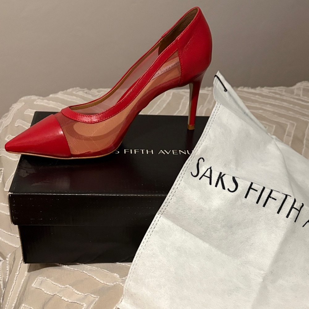 Saks Fifth Avenue Red Pointed-Toe Mesh Stiletto Pump
